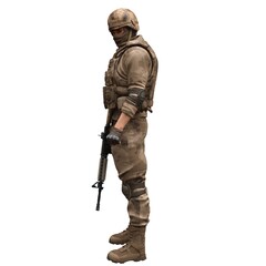 Soldier with a machine gun isolated white background 3d illustration