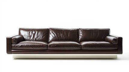 Obraz premium Full-length leather couch with straight arms and low profile placed on white base
