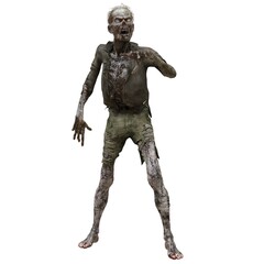 Zombie male isolated white background 3d illustration