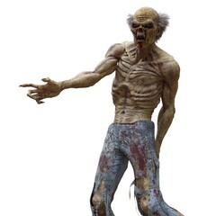 Zombie male isolated white background 3d illustration