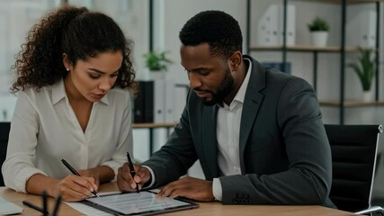 Collaborative business meeting: diverse team analyzing data on tablet in modern office setting - Powered by Adobe