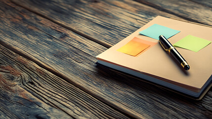 Pen and Colorful Sticky Notes on Wooden Desk, Textarea 