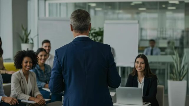 Business presentation enthralls engaged multiracial team in modern office setting - Powered by Adobe