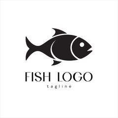 Obraz premium A fish logo design icon flat and silhouette style vector minimal art illustration on a white background 
