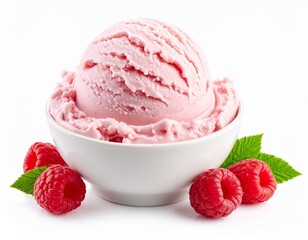 Variegated fruity raspberry swirl ice cream isolated white background