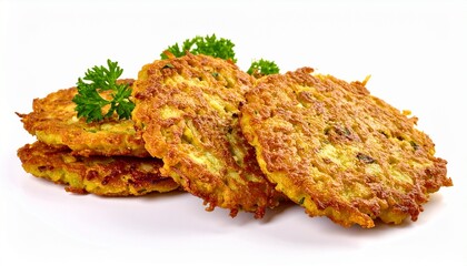Vegetable potato pancakes isolated on white background 