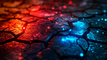 Glowing Cracked Earth Texture with Red and Blue Particles, Textarea 