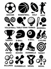 High quality sports and games icon set for fitness and recreation