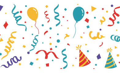 Festive Celebration Design featuring Balloons, Confetti, and Party Hats a perfect scalable graphic for branding and logo creation