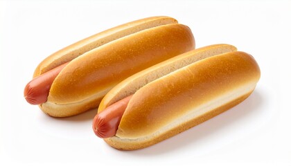 Whole hot dog buns top view isolated on white background