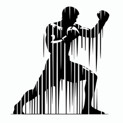 Black and white silhouette of male boxer in fighting stance ready to strike