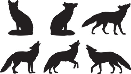 Silhouette Style Wolves Howling at the Moon on Black Background Vector Illustration for Wildlife and Nature Designs