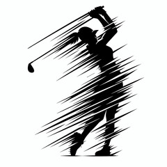 Black and white silhouette of female golfer swinging club with motion effect