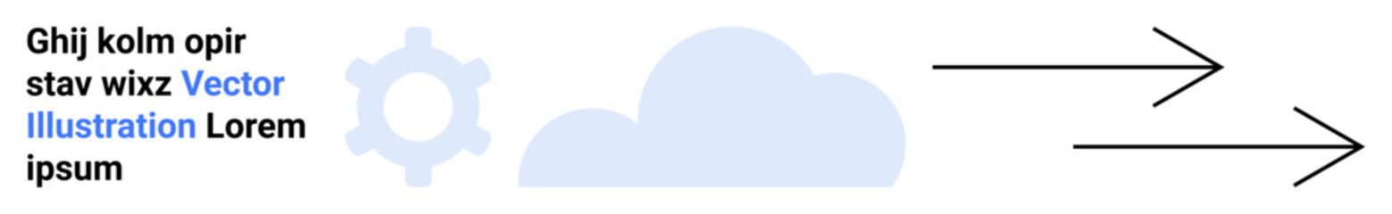 Gear beside cloud and arrows indicating movement symbolize data transfer, cloud services, automation, and technology management. Ideal for software, cloud computing, innovation, automation, process