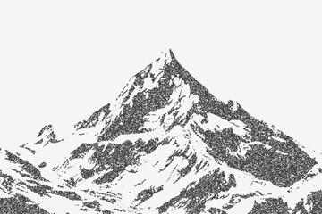 Grunge punk halftone stipple effect on a mountain  Brutalist loud vintage photocopy background with mound, Y2K collage design.  Illustration in vector form