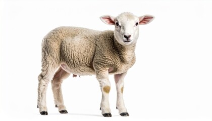 Young sheep isolated on white background looking at camera isolated on white backgr