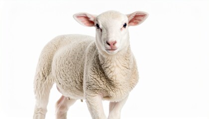 Obraz premium Young sheep isolated on white background looking at camera isolated on white backgr