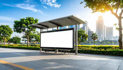 A4 Horizontal Billboard at Singapore Bus Stop with City Background, Front View

