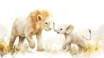 Adorable Pastel Baby Animals Lion, Elephants, Textarea 