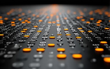 Glowing Binary Code Digital Background with Orange Highlights for AI and Sci-Fi Futuristic Designs
