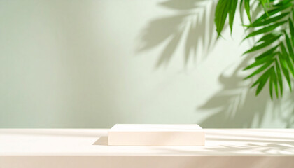 Green Abstract Nature Background with Leaf Shadow Overlay on Cement Wall and Floor Blur