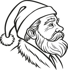 Black and white cartoon vector illustration of a man with a hat, perfect for a tribal art or tattoo design