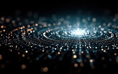 Ellipse Blue Glow Particle Sci-Fi Background with Starlight Effects, Abstract Dark Space Template