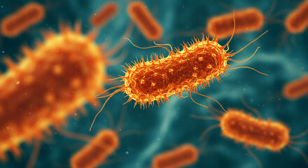 Fototapeta premium Close-up view of microscopic bacteria in a high-detail, scientific visualization.