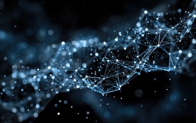 Futuristic Network 3D Background with Black Low-Poly Blue Glow Mesh, 4K Hyper-Detained Abstract Tech Presentation