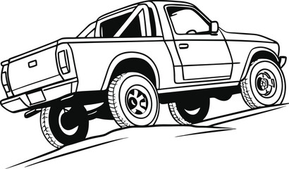 Classic retro cartoon off-road truck 4x4 mini toy vehicle vector illustration
