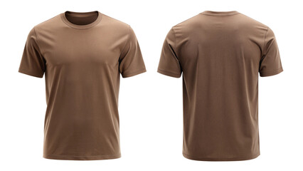 Deep Brown Plain T-Shirt Front and Back View – Minimalist Apparel Mockup Isolated on Transparent Background