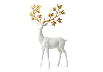 Elegant White Deer Figurine with Gold Antler Accents