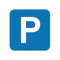 Parking permitted sign, blue square with white P, modern style on white.