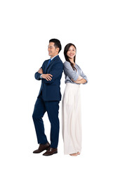 Full body image of woman asian business and manager man posing on PNG background	

