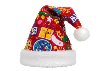 A Festive Red Santa Hat with a Whimsical Pattern Perfect for Holiday Cheer