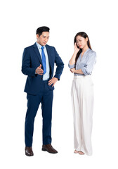 Full body image of woman asian business and manager man posing on PNG background	

