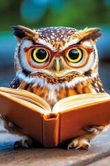 An owl with glasses reading a book