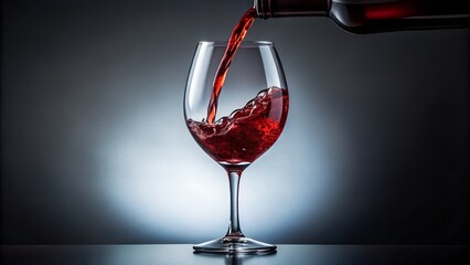 Elegant red wine being poured into a crystal wine glass on a dark gradient background in a studio setting