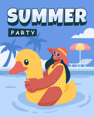 A woman swimming with yellow rubber duck in the summer