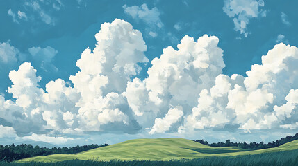 Fluffy White Clouds Over a Rolling Green Hill Under a Blue Sky, Textarea 