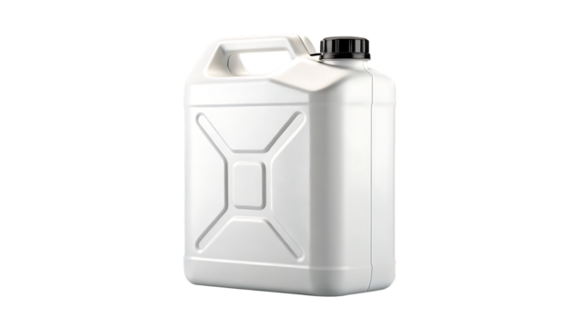 White Plastic Jerry Can Isolated on Black Background for Fuel or Liquid