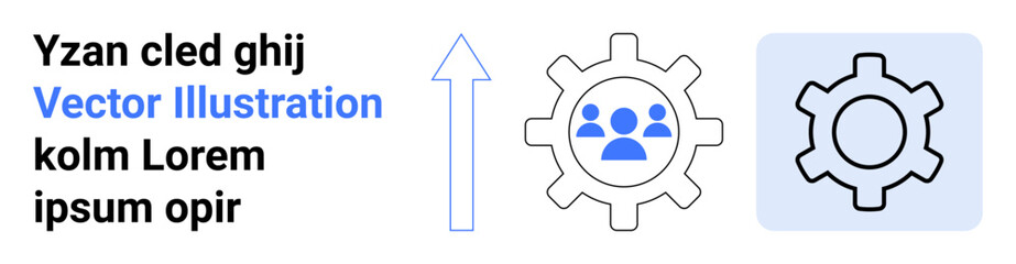 Gear with group silhouette, upward arrow suggesting progress. Ideal for teamwork, efficiency, development, growth, innovation-focused visuals, goal achievement, simple landing page