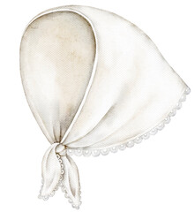 Simple watercolor white bandana scarf isolated on white background showing soft fabric texture hand painted perfect for fashion or textile design