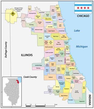 Chicago neighborhood map, Illinois, United States