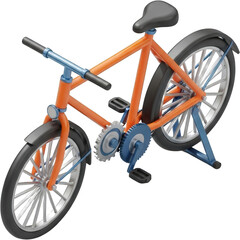 Orange and Blue Bicycle on Display Stand Isometric View 3D Render