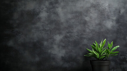 Dark Gray Washed Concrete Wall Texture with Smooth Surface and Small Plant, Textarea 