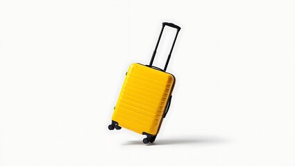 Fototapeta premium Yellow Suitcase on Wheels in Minimalist Setting
