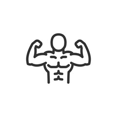 Flexed torso without abs, linear icon. Upper body power and shoulder build. Line with editable stroke.