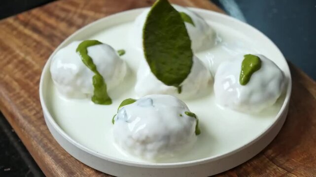 Dahi Vada, Dahi Bhalla, and Indian chaat served with yogurt, chutneys, and spices &mdash; a flavorful festive dish ideal for food photography, traditional cuisine, and Indian street food visuals.
