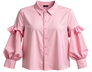 Soft Pink Blouse with Ruffled Sleeves – Front View Isolated background